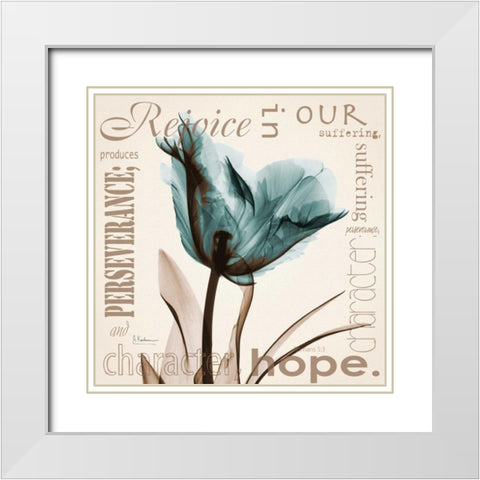 Rejoice - Blue Tulip White Modern Wood Framed Art Print with Double Matting by Koetsier, Albert
