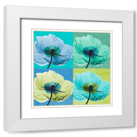 Blue Green Flowers 2 White Modern Wood Framed Art Print with Double Matting by Koetsier, Albert