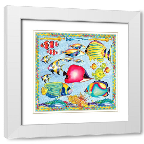 Fish Pattern White Modern Wood Framed Art Print with Double Matting by Ormsby, Anne