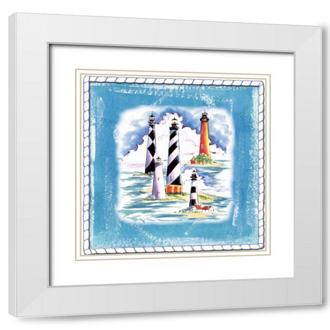 Beach-Front-Lighthouses White Modern Wood Framed Art Print with Double Matting by Ormsby, Anne