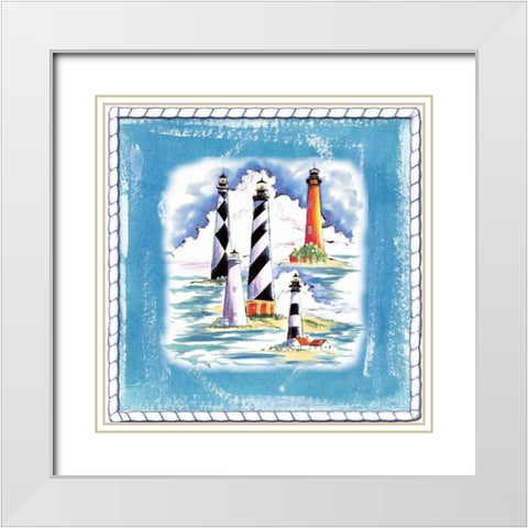 Beach-Front-Lighthouses White Modern Wood Framed Art Print with Double Matting by Ormsby, Anne