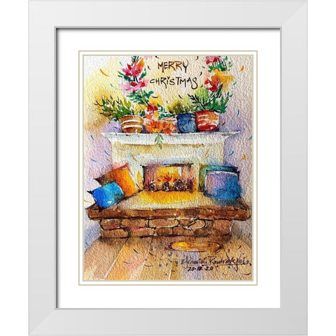 Christmas Fire Place White Modern Wood Framed Art Print with Double Matting by Rudraksi, Ashwini