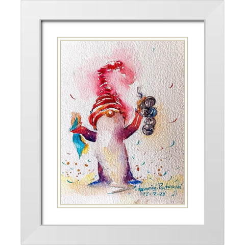Gnome With Bells White Modern Wood Framed Art Print with Double Matting by Rudraksi, Ashwini