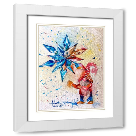Gnome With Crystal Star White Modern Wood Framed Art Print with Double Matting by Rudraksi, Ashwini