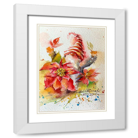 Gnome With Poinsettias White Modern Wood Framed Art Print with Double Matting by Rudraksi, Ashwini