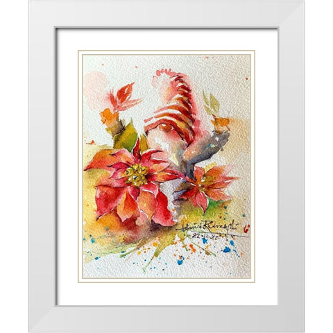 Gnome With Poinsettias White Modern Wood Framed Art Print with Double Matting by Rudraksi, Ashwini