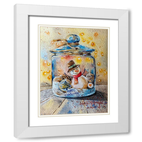 Snowman In Jar White Modern Wood Framed Art Print with Double Matting by Rudraksi, Ashwini