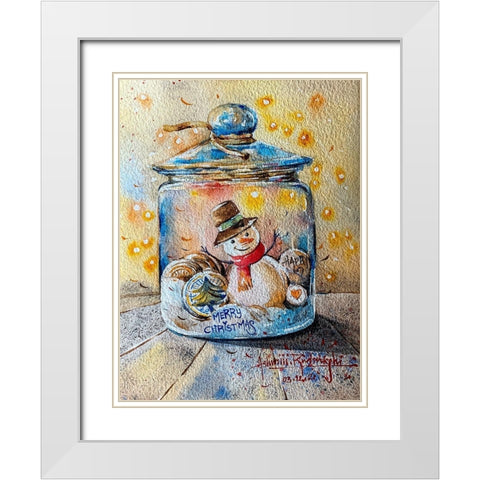 Snowman In Jar White Modern Wood Framed Art Print with Double Matting by Rudraksi, Ashwini