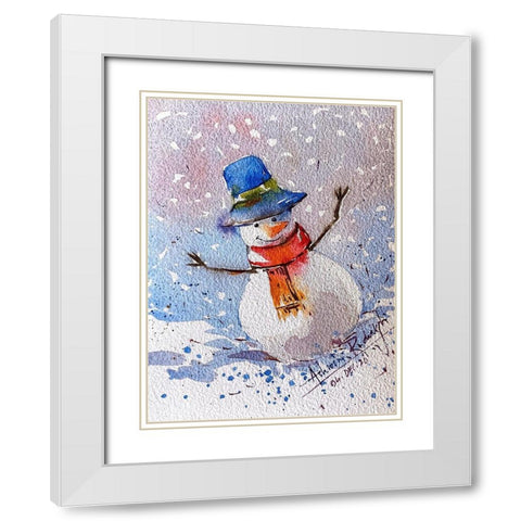 Snowman White Modern Wood Framed Art Print with Double Matting by Rudraksi, Ashwini