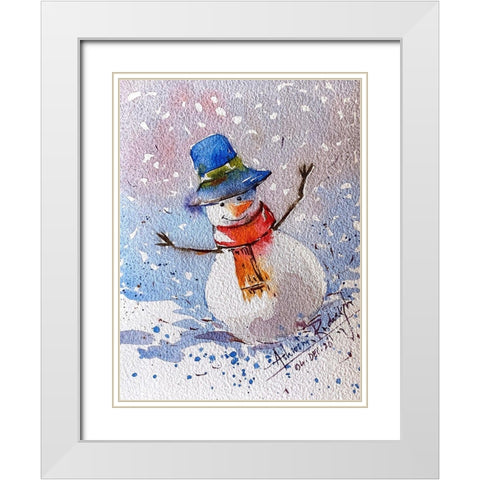 Snowman White Modern Wood Framed Art Print with Double Matting by Rudraksi, Ashwini