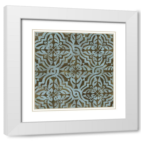 Blue Tile Dark 1 White Modern Wood Framed Art Print with Double Matting by Saunders, Alonzo
