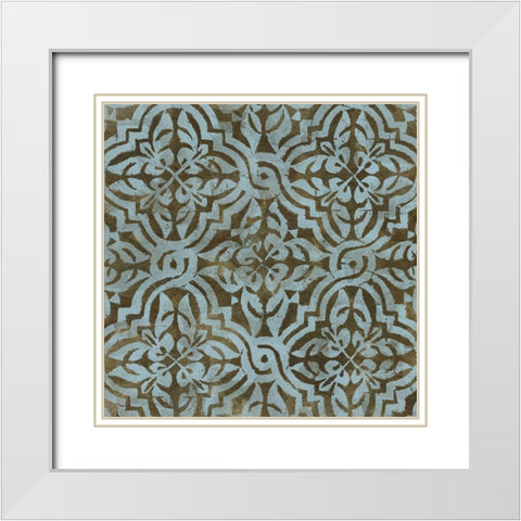Blue Tile Dark 1 White Modern Wood Framed Art Print with Double Matting by Saunders, Alonzo
