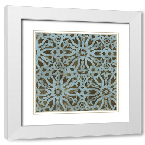 Blue Tile Dark 5 White Modern Wood Framed Art Print with Double Matting by Saunders, Alonzo
