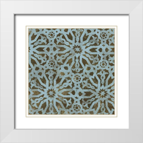 Blue Tile Dark 5 White Modern Wood Framed Art Print with Double Matting by Saunders, Alonzo