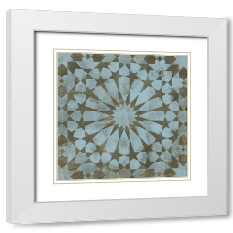 Blue Tile Dark 10 White Modern Wood Framed Art Print with Double Matting by Saunders, Alonzo