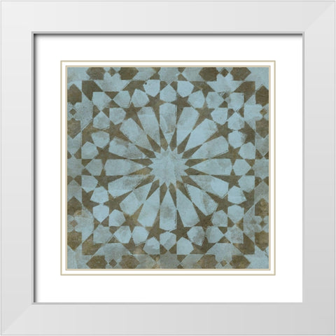 Blue Tile Dark 10 White Modern Wood Framed Art Print with Double Matting by Saunders, Alonzo