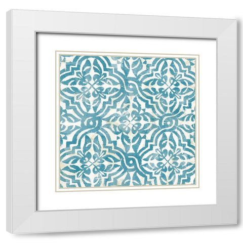Blue Tile Light 1 White Modern Wood Framed Art Print with Double Matting by Saunders, Alonzo