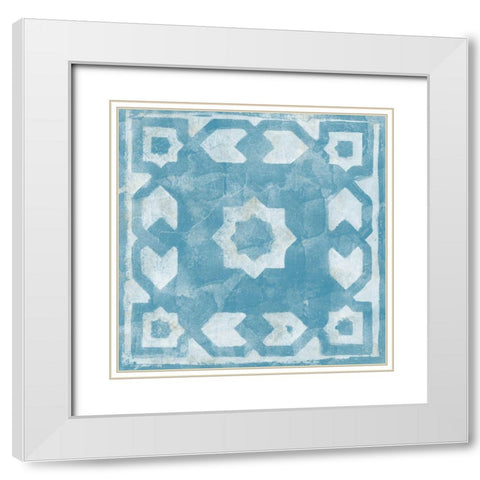 Blue Tile Light 2 White Modern Wood Framed Art Print with Double Matting by Saunders, Alonzo