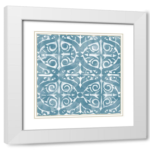 Blue Tile Light 4 White Modern Wood Framed Art Print with Double Matting by Saunders, Alonzo