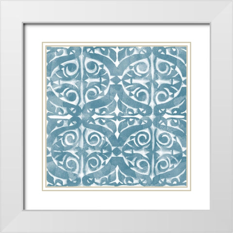 Blue Tile Light 4 White Modern Wood Framed Art Print with Double Matting by Saunders, Alonzo