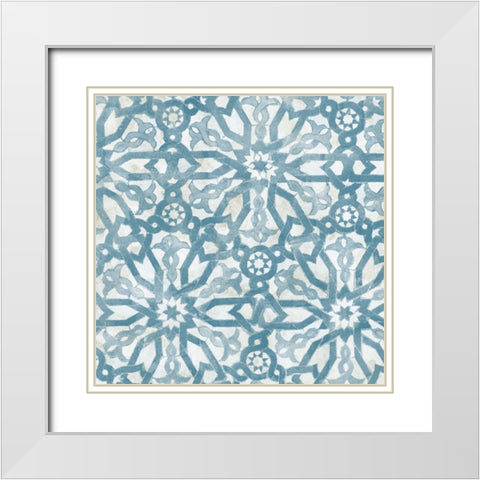Blue Tile Light 5 White Modern Wood Framed Art Print with Double Matting by Saunders, Alonzo