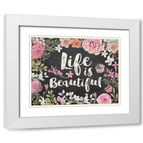 Life Is Beautiful Floral Chalk White Modern Wood Framed Art Print with Double Matting by Vidal, Alicia