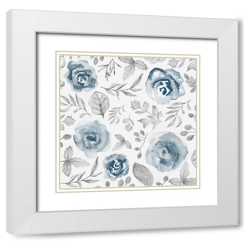 Blue Fade Foliage White Modern Wood Framed Art Print with Double Matting by Vidal, Alicia