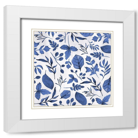 Indigo Foliage White Modern Wood Framed Art Print with Double Matting by Vidal, Alicia