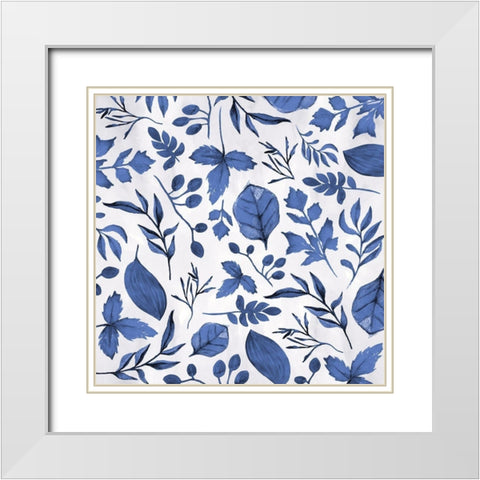 Indigo Foliage White Modern Wood Framed Art Print with Double Matting by Vidal, Alicia