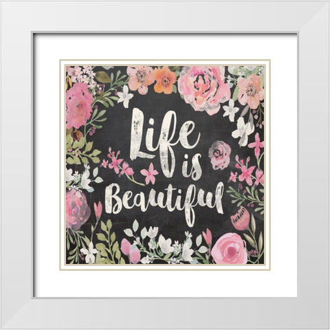 Life Is Beautiful Floral White Modern Wood Framed Art Print with Double Matting by Vidal, Alicia