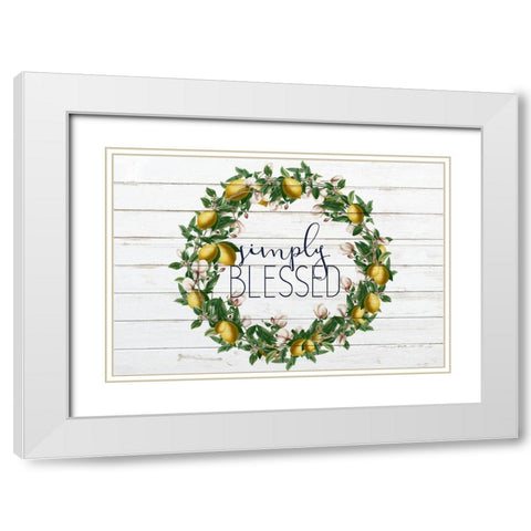 Simply Blessed Lemon Wreath White Modern Wood Framed Art Print with Double Matting by Bailey, Ann