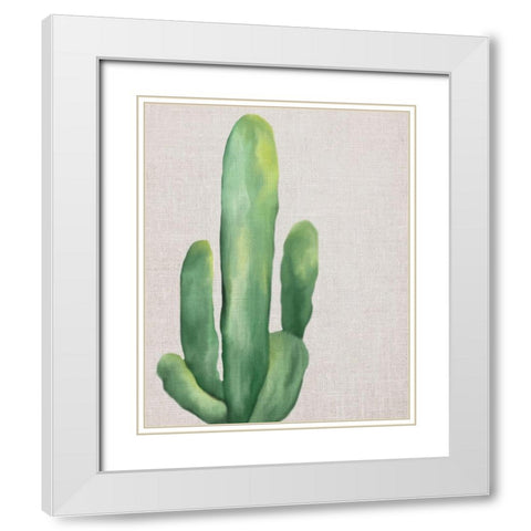 Linen Cactus 1 White Modern Wood Framed Art Print with Double Matting by Bailey, Ann