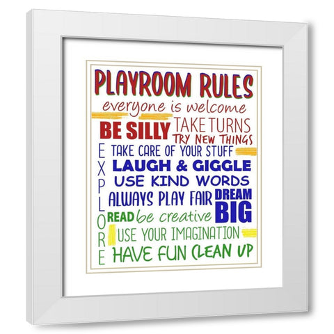 Playroom Rules White Modern Wood Framed Art Print with Double Matting by Bailey, Ann