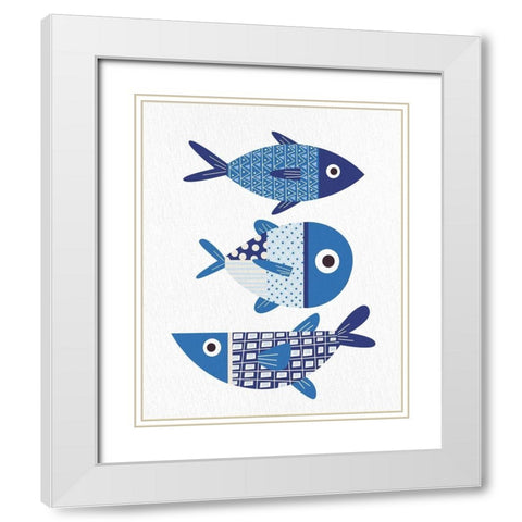 Blue Fish 1 White Modern Wood Framed Art Print with Double Matting by Bailey, Ann