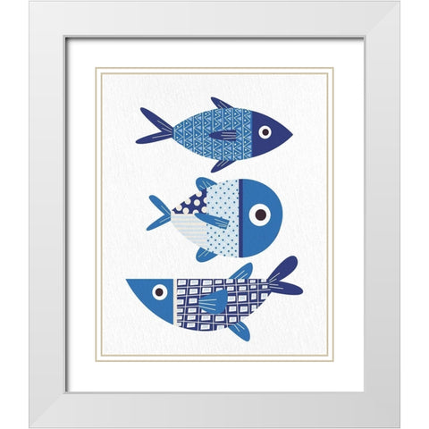 Blue Fish 1 White Modern Wood Framed Art Print with Double Matting by Bailey, Ann