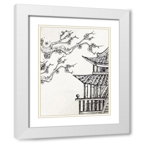 Pagoda Cherry Blossom 2 White Modern Wood Framed Art Print with Double Matting by Bailey, Ann