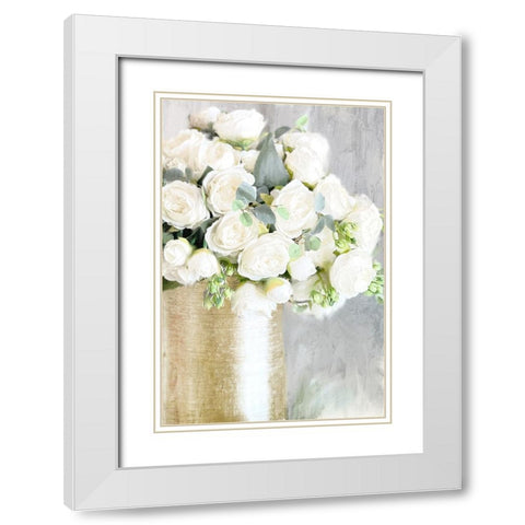 White Roses White Modern Wood Framed Art Print with Double Matting by Bailey, Ann