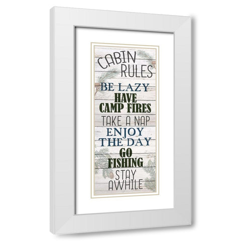 Cabin Rules White Modern Wood Framed Art Print with Double Matting by Bailey, Ann