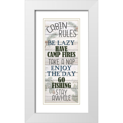 Cabin Rules White Modern Wood Framed Art Print with Double Matting by Bailey, Ann