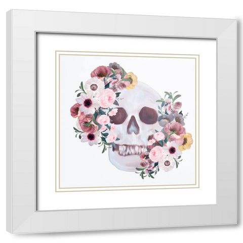 Flower Garden Skull White Modern Wood Framed Art Print with Double Matting by Bailey, Ann