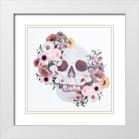 Flower Garden Skull White Modern Wood Framed Art Print with Double Matting by Bailey, Ann