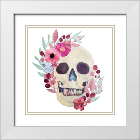 Spring Floral Skull White Modern Wood Framed Art Print with Double Matting by Bailey, Ann