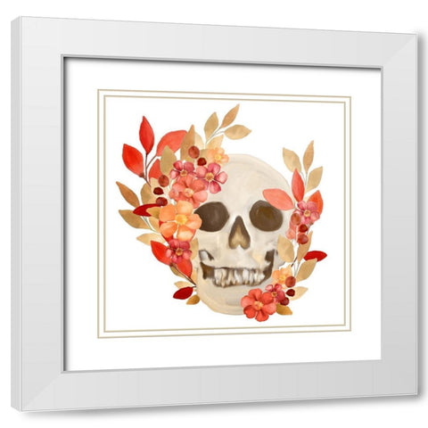 Fall Floral Skull White Modern Wood Framed Art Print with Double Matting by Bailey, Ann
