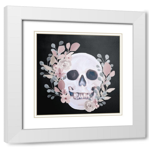 Soft Floral Skull White Modern Wood Framed Art Print with Double Matting by Bailey, Ann