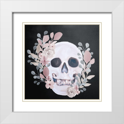 Soft Floral Skull White Modern Wood Framed Art Print with Double Matting by Bailey, Ann