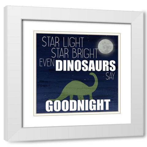 Dinosaurs Say Goodnight White Modern Wood Framed Art Print with Double Matting by Bailey, Ann
