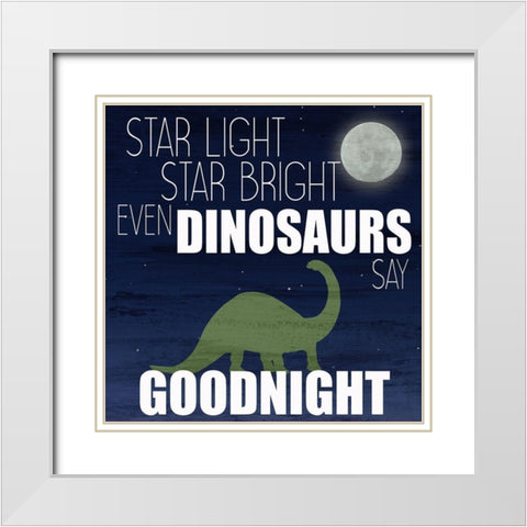 Dinosaurs Say Goodnight White Modern Wood Framed Art Print with Double Matting by Bailey, Ann