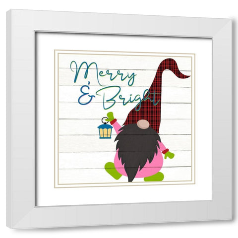 Merry and Bright Gnome White Modern Wood Framed Art Print with Double Matting by Bailey, Ann