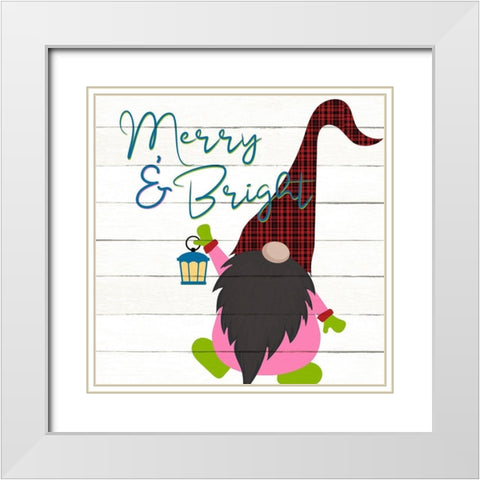 Merry and Bright Gnome White Modern Wood Framed Art Print with Double Matting by Bailey, Ann