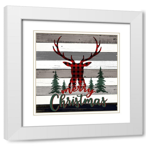 Merry Christmas Antlers White Modern Wood Framed Art Print with Double Matting by Bailey, Ann